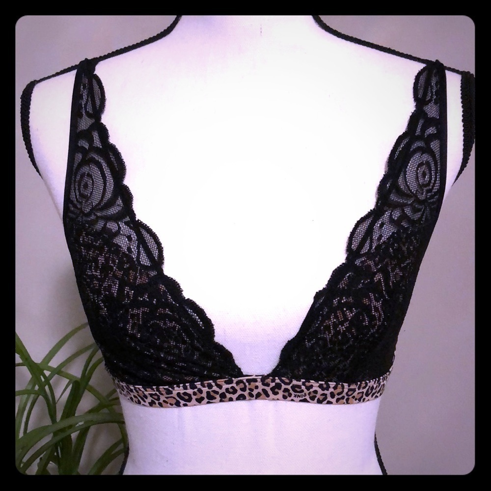 VS PINK Leopard & Lace Plunge Bralette